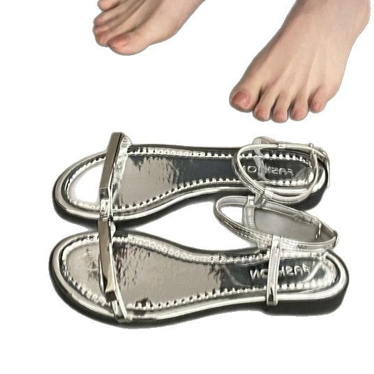 Damen elegante Sandalen mit schimmerndem Riemen und rutschfester Sohle R&B