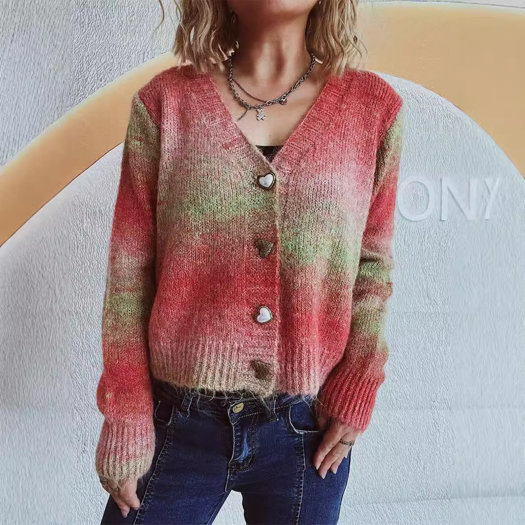 Damen Strickjacke mit luxuriösem Mohair-Material und modischen Herzknöpfen R&B