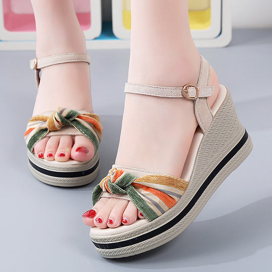 Damen Wedge-Sandaletten mit modischem Knotendesign und verstellbarem Riemen R&B