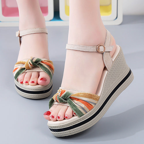 Damen Wedge-Sandaletten mit modischem Knotendesign und verstellbarem Riemen R&B