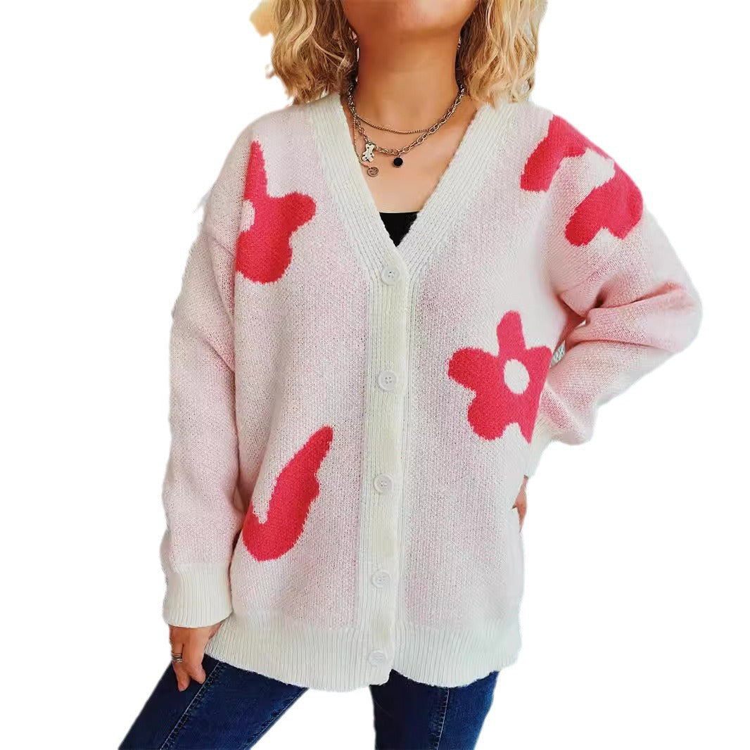 Damen gemütliche Strickjacke mit verspielten Motivakzenten R&B