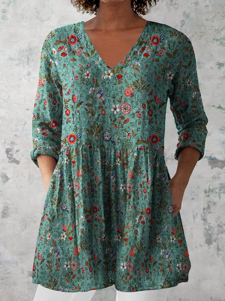 Damen Kurzes Boho-Kleid mit floralen Mustern und weitem Schnitt R&B