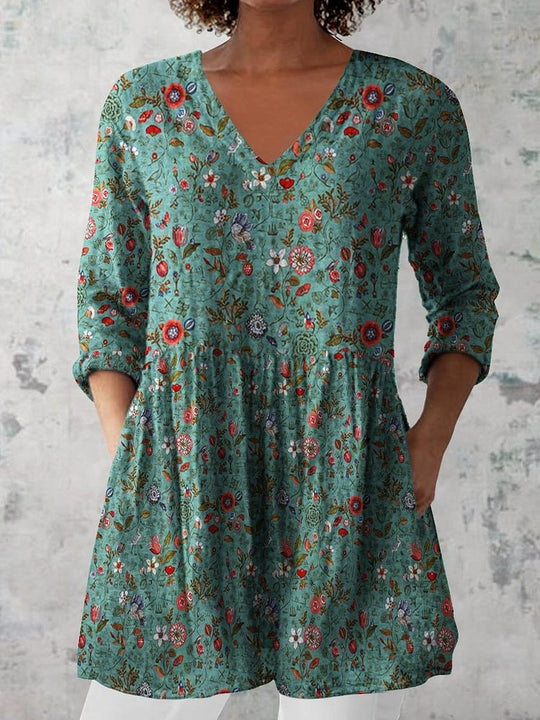 Damen Kurzes Boho-Kleid mit floralen Mustern und weitem Schnitt R&B
