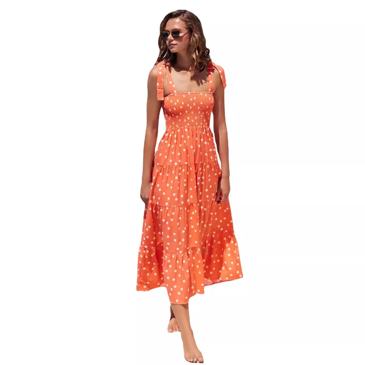 Damen Maxikleid mit Trägern und Rüschendetails R&B