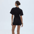 Damen Elegantes Minikleid mit hohem Kragen und asymmetrischem Rüschendesign R&B