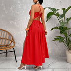 Damen Maxikleid mit tiefem V-Ausschnitt und seitlichem Schlitz R&B