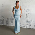 Damen figurbetontes Maxikleid mit Rüschendetails und V-Ausschnitt R&B
