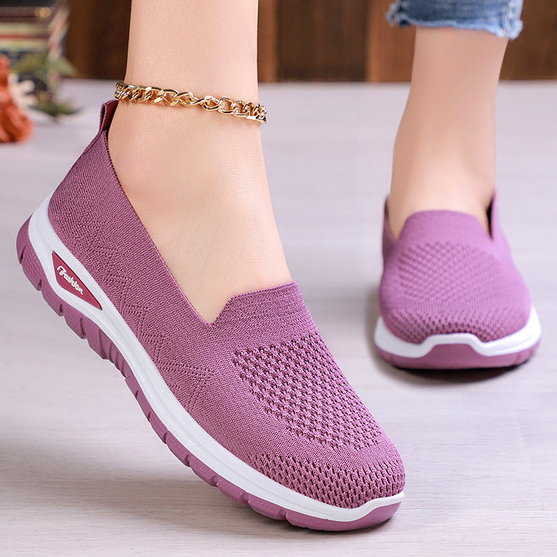Damen Slip-On Laufschuhe mit luftdurchlässigem Strickdesign und dämpfender Sohle R&B