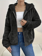 Damen kuschelige Fleecejacke mit Kapuze und seitlichen Taschen R&B