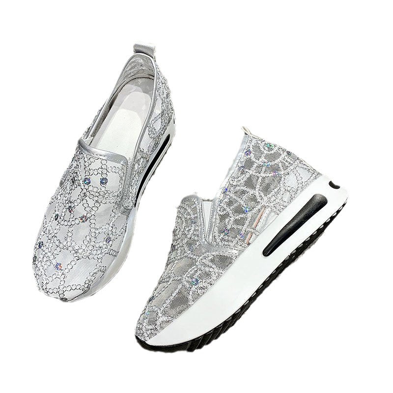 Damen Glitzernde Slip-On Sneaker mit bequemem Keilabsatz und atmungsaktivem Obermaterial R&B