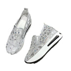 Damen Glitzernde Slip-On Sneaker mit bequemem Keilabsatz und atmungsaktivem Obermaterial EB