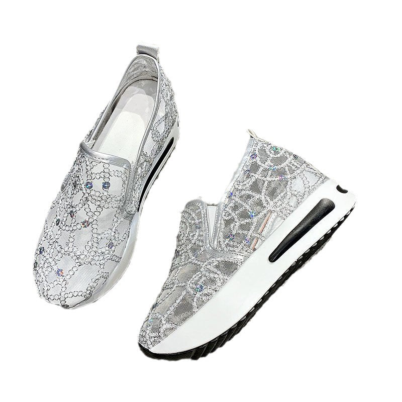 Damen Glitzernde Slip-On Sneaker mit bequemem Keilabsatz und atmungsaktivem Obermaterial EB