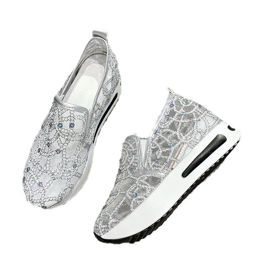 Damen Glitzernde Slip-On Sneaker mit bequemem Keilabsatz und atmungsaktivem Obermaterial R&B