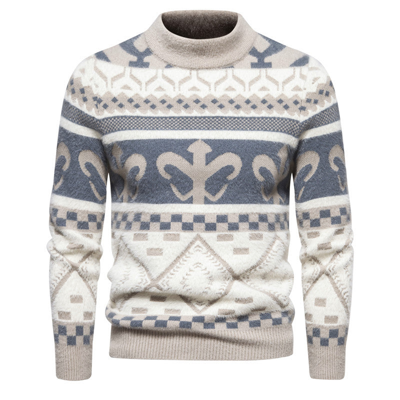 Herren Strickpullover mit modernem Zopfmuster und hohem Kragen