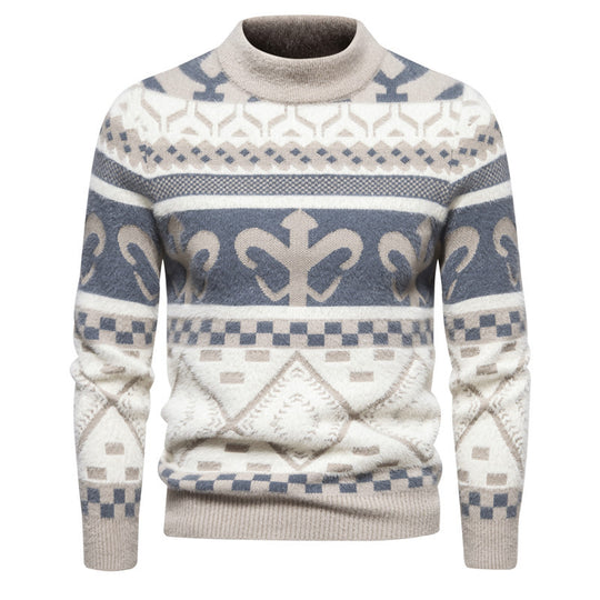 Herren Strickpullover mit modernem Zopfmuster und hohem Kragen R&B