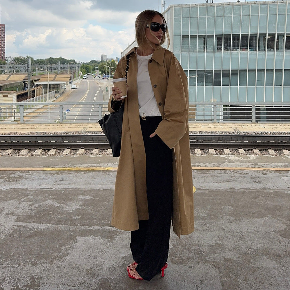 Damen Modischer Oversized-Trenchcoat mit breitem Kragen und Knopfleiste R&B