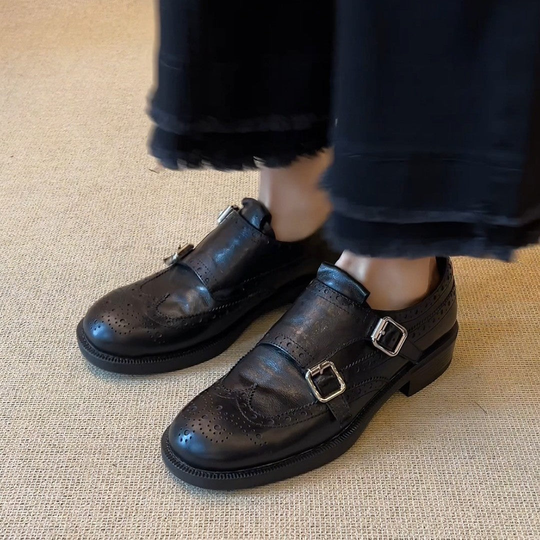 Damen elegante Schnürschuhe mit doppeltem Riemen und feiner Brogue-Prägung R&B