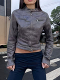 Damen trendige Bikerjacke aus hochwertigem Kunstleder R&B