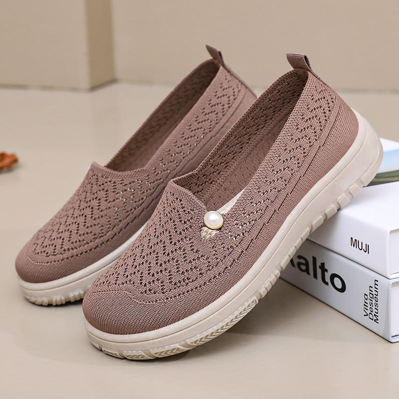 Damen Komfortable Slip-On Freizeitschuhe mit luftdurchlässigem Strickdesign R&B