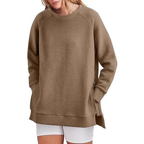 Damen lässiger Sweatshirt mit Seitentaschen und Reißverschluss R&B