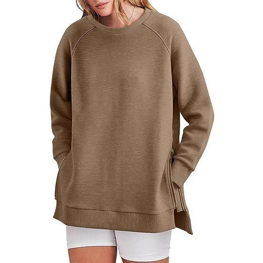 Damen lässiger Sweatshirt mit Seitentaschen und Reißverschluss R&B