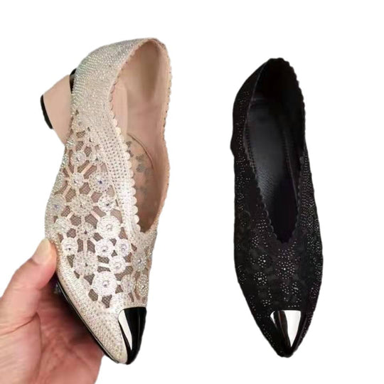 Damen elegante Pumps mit perlbesetztem Riemen und modischem Glitzer R&B