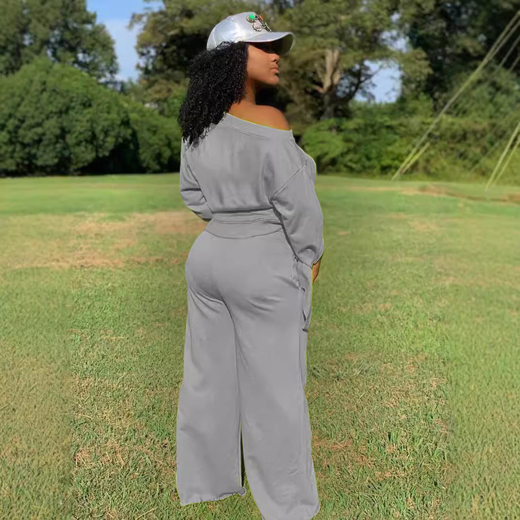 Damen Lässiges Two-Piece Set mit weitem Schnitt und Schulterfreiem Design R&B