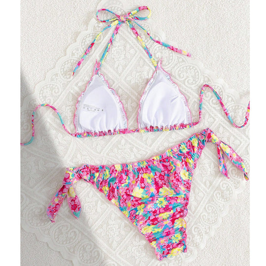 Damen Triangel-Bikini mit verspieltem Blütenmuster R&B