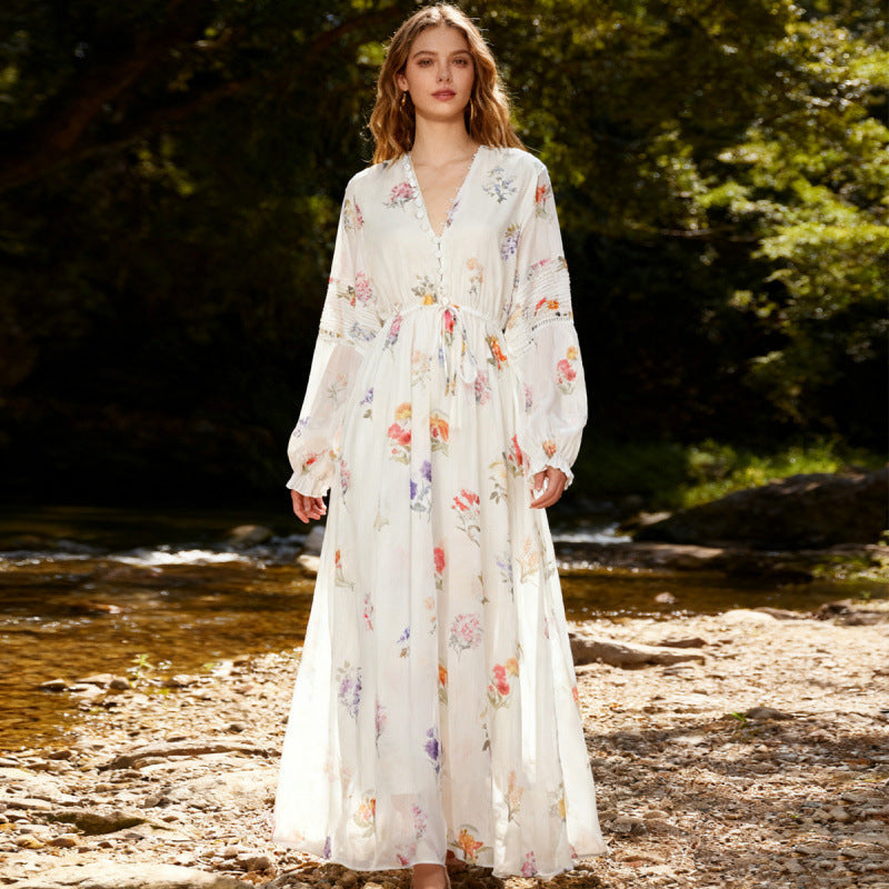 Damen Maxikleid mit romantischen Blumenmotiven R&B