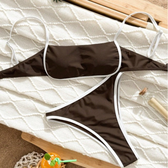 Damen Bikini-Set mit schmalen Trägern und originellem Kontrastdetail R&B