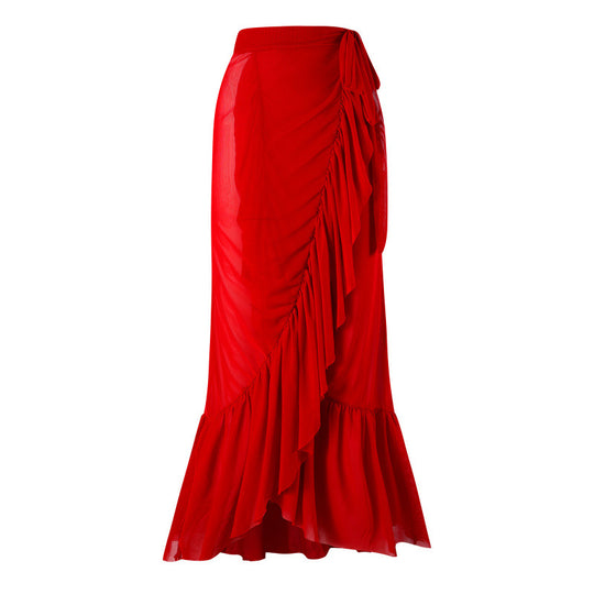Damen Einteiler Badeanzug mit dekorativen Blumenapplikationen und elegantem Wickelrock R&B