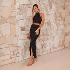 Damen Maxikleid im eleganten Hochkragenstil mit seitlichem Schlitz und figurschmeichelndem Schnitt R&B