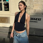 Damen Elegantes Crop-Top mit tiefem V-Ausschnitt und Wickeldetails R&B