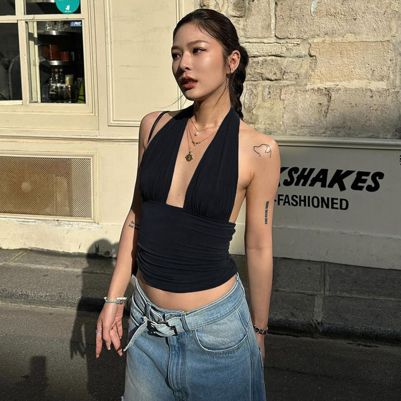 Damen Elegantes Crop-Top mit tiefem V-Ausschnitt und Wickeldetails R&B