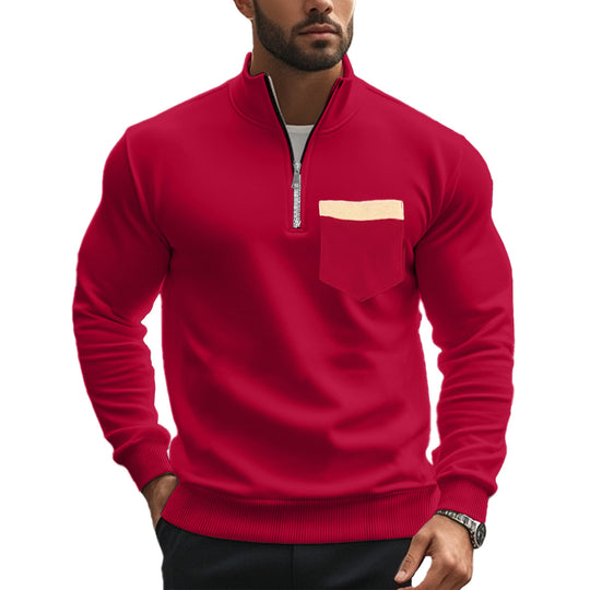 Herren nan angerauter Sweat-Halbzip mit kontrastiertem Innenkragen und elastischem Saum R&B
