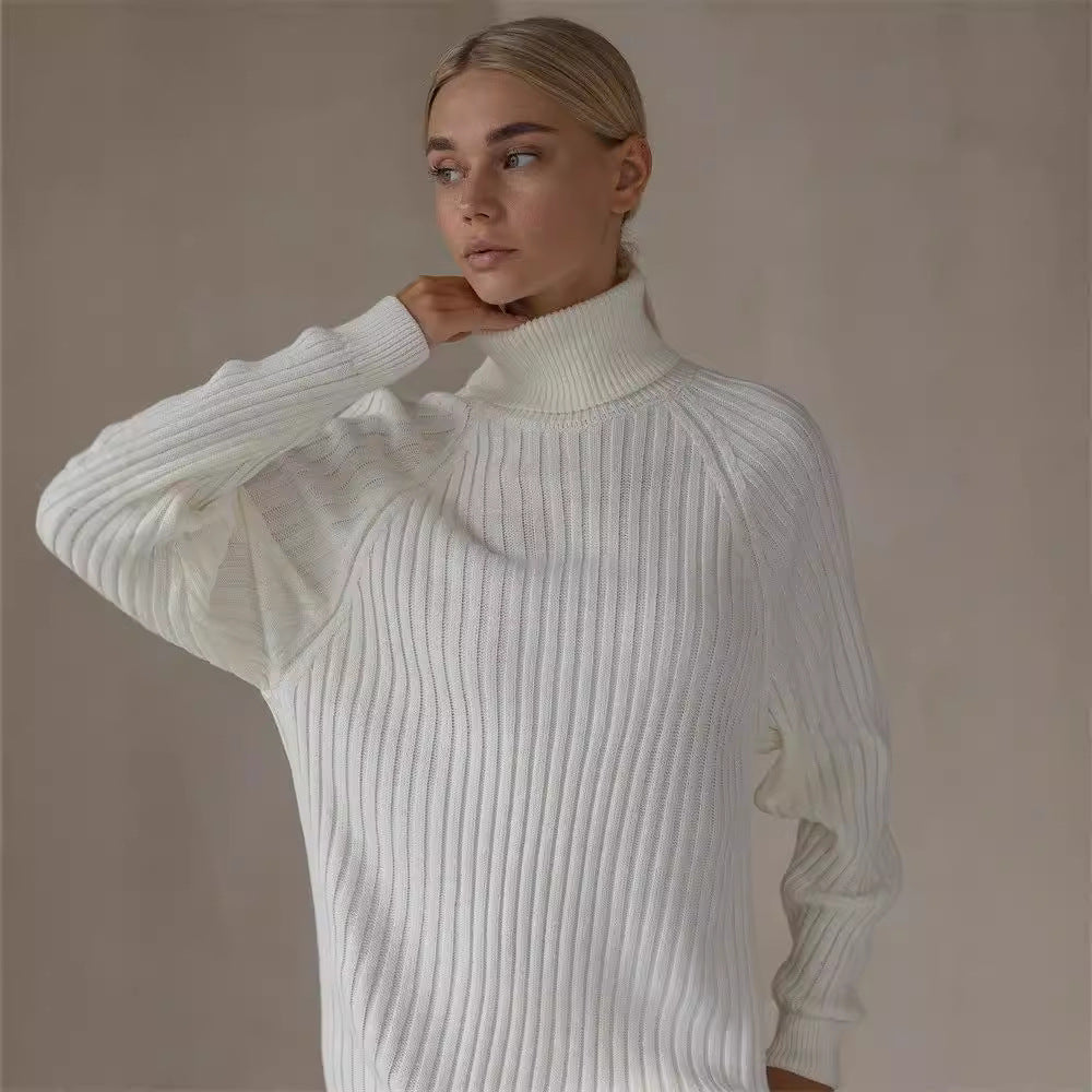 Damen Strickkleid mit hohem Kragen und großen Ärmeln R&B