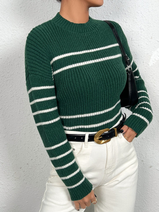Damen gestrickter Pullover mit stylishem Streifenmuster R&B