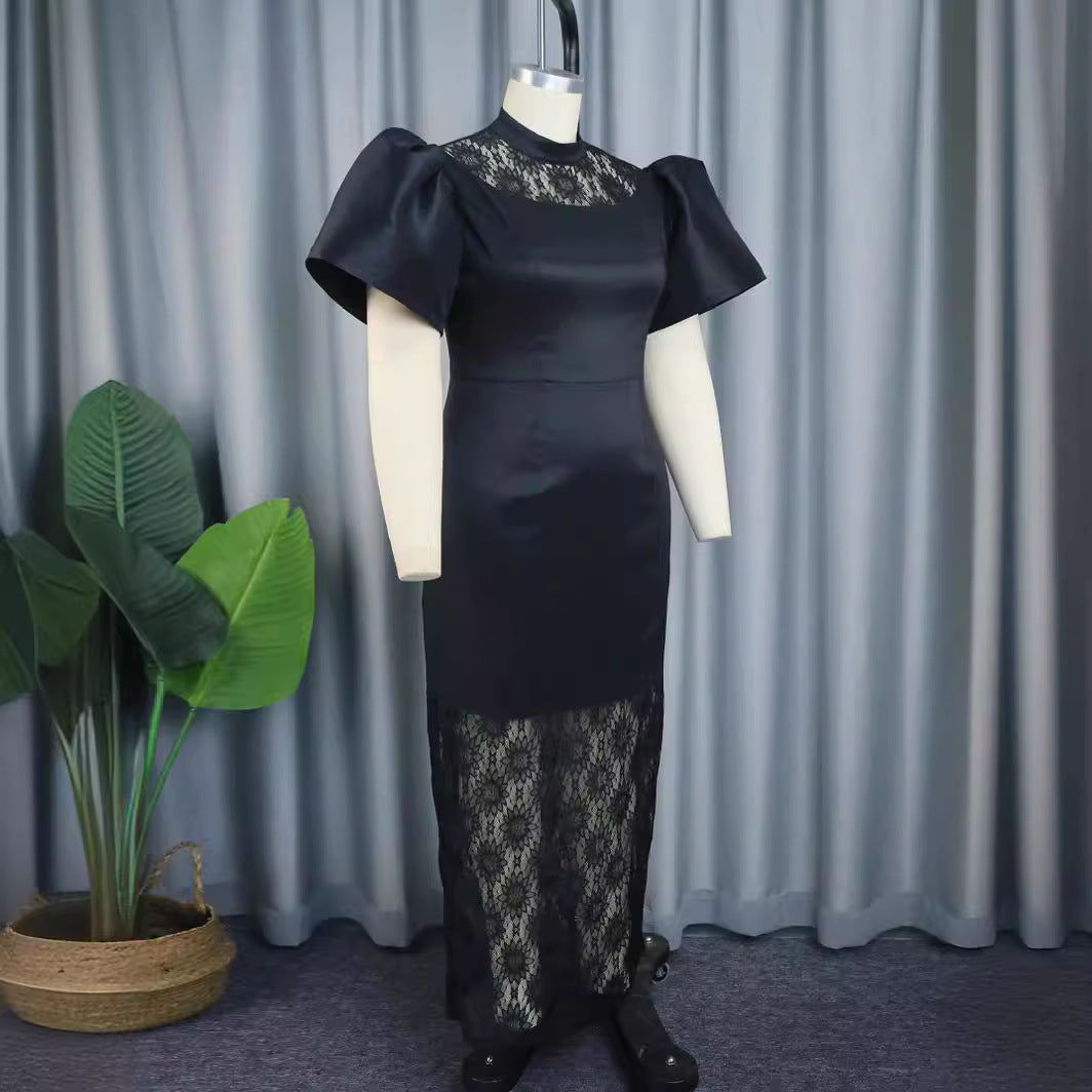 Damen Elegantes Spitze-und-Satin Abendkleid R&B