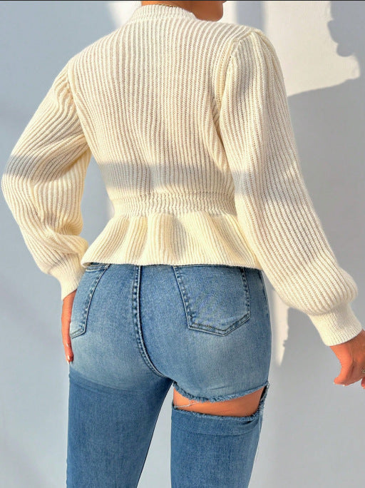 R&B | Rüschenbesetzter Schößchen-Pullover