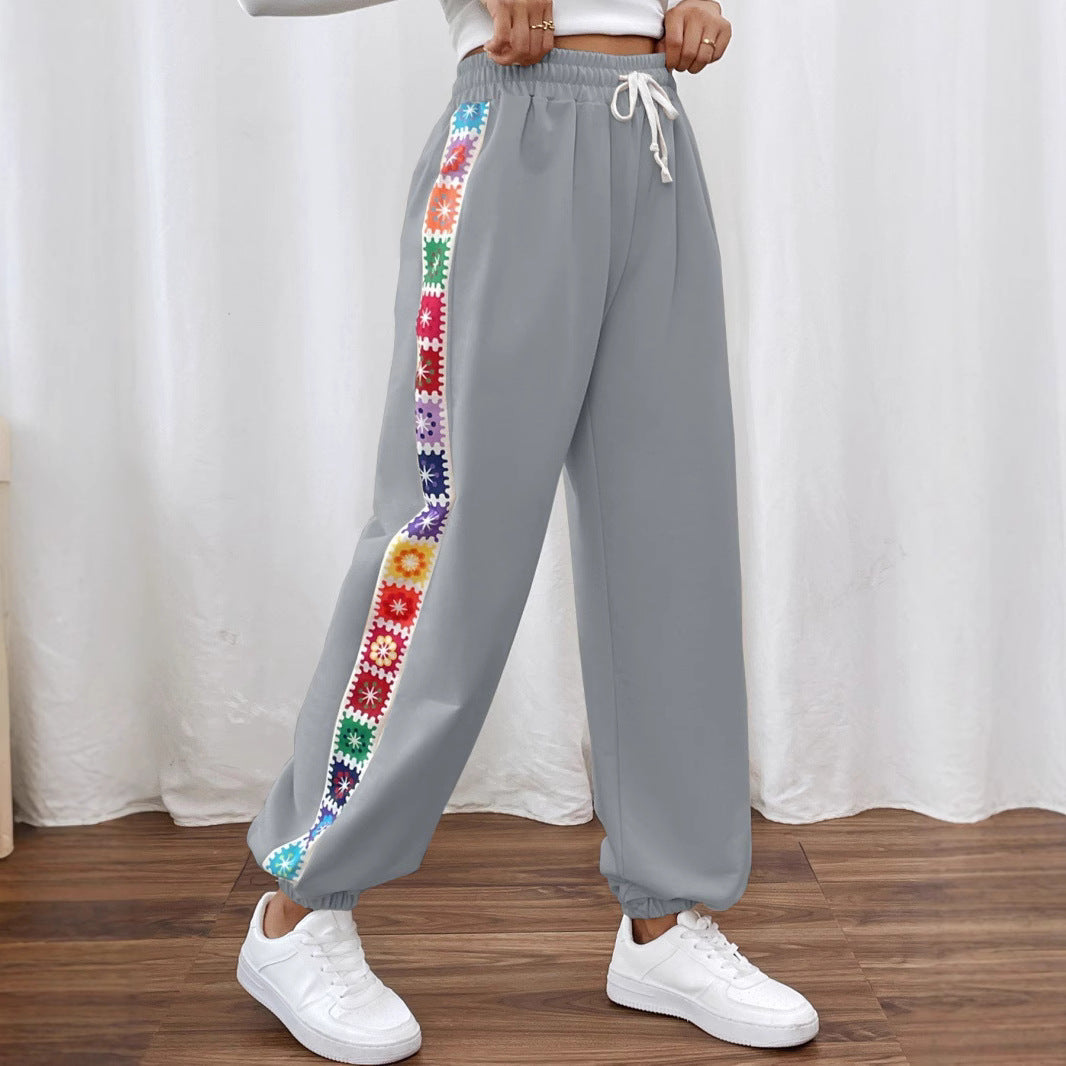 Damen Freizeit-Hose mit buntem Blumenmuster und elastischem Bund R&B