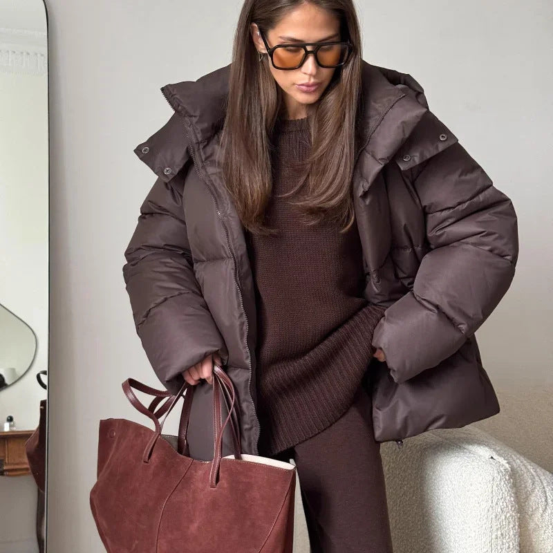 Damen Modische Daunenjacke mit hochschließendem Kragen R&B