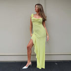 Damen Elegantes Maxi-Kleid mit asymmetrischem Saum und Rüschendetails