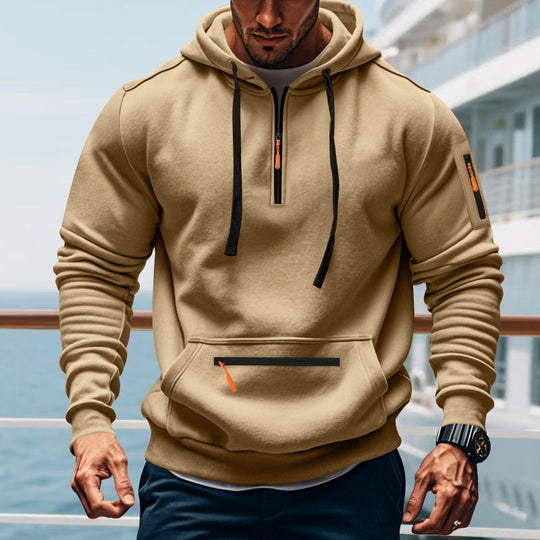 Herren sportlicher Kapuzenpullover mit praktischem Zwei-Wege-Reißverschluss und seitlichen Taschen R&B