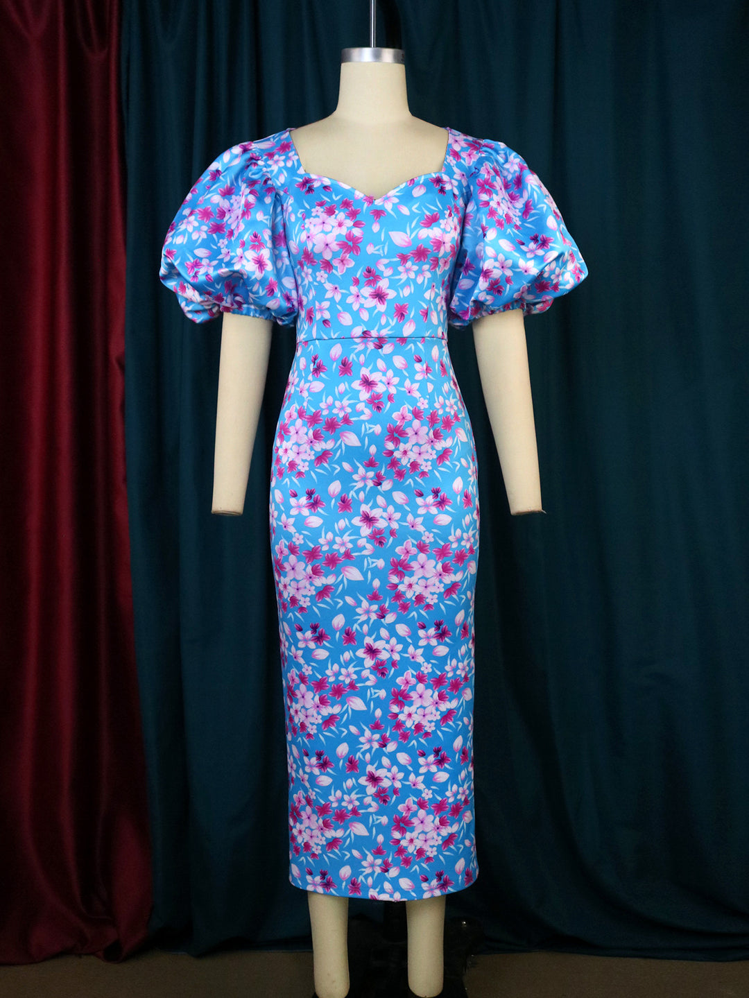 Damen Elegantes Kleid mit voluminösen Puffärmeln und floralem Muster R&B