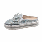 Damen Glamouröse Slipper mit funkelndem Glitzer und dekorativem Schleifen-Detail