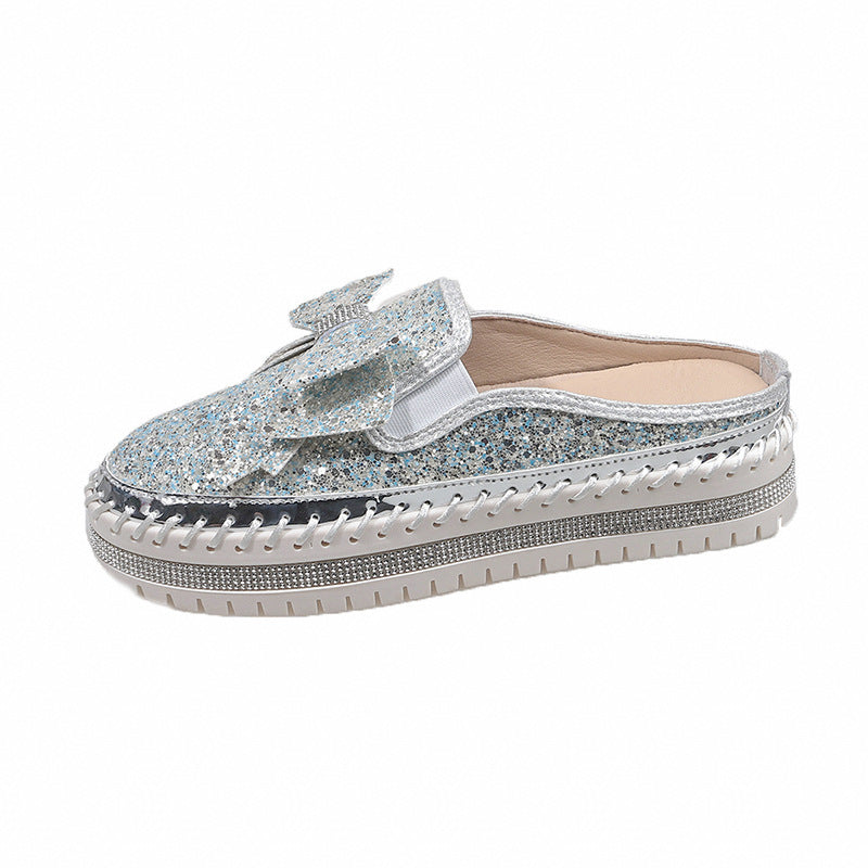 Damen Glamouröse Slipper mit funkelndem Glitzer und dekorativem Schleifen-Detail