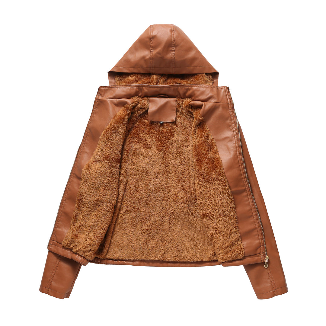 Damen stilvolle Kunstlederjacke mit hochabschließendem Kragen und elastischen Bündchen R&B