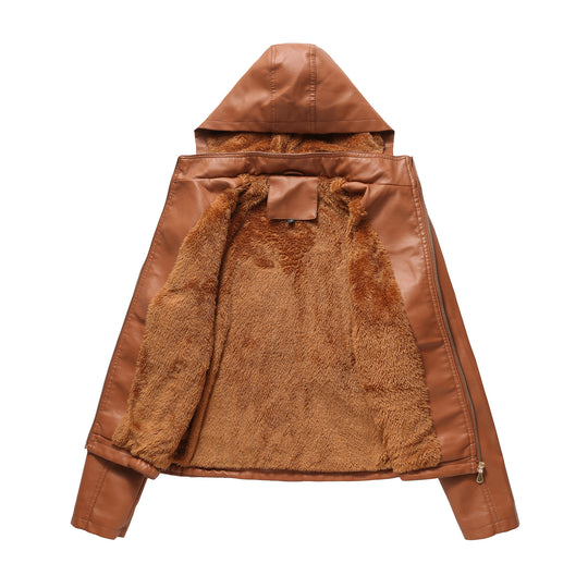 Damen stilvolle Kunstlederjacke mit hochabschließendem Kragen und elastischen Bündchen R&B
