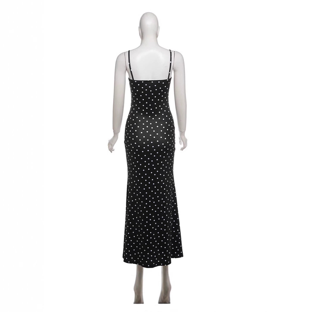 Damen Maxikleid mit Rüschen und Punkten R&B