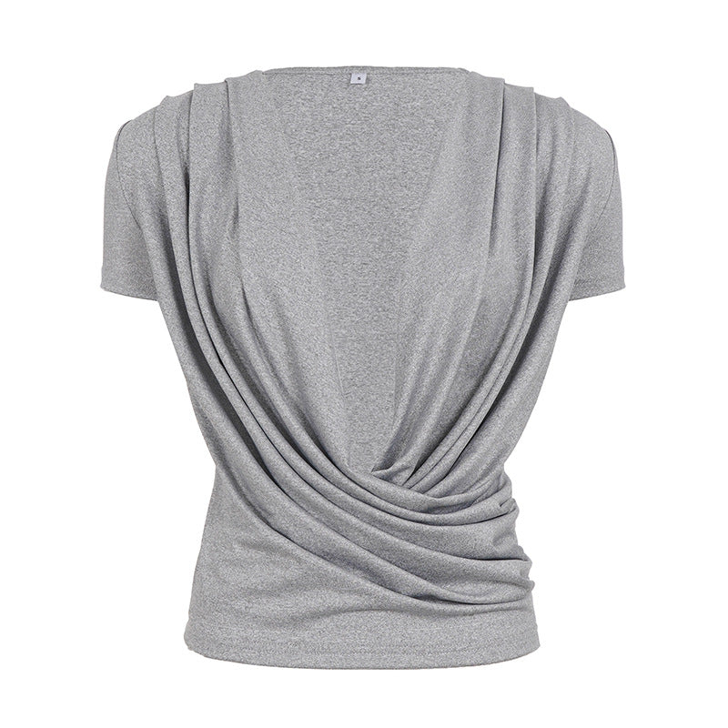 Damen elegantes Wickeloberteil mit tiefem V-Ausschnitt und einzigartiger Drapierung R&B